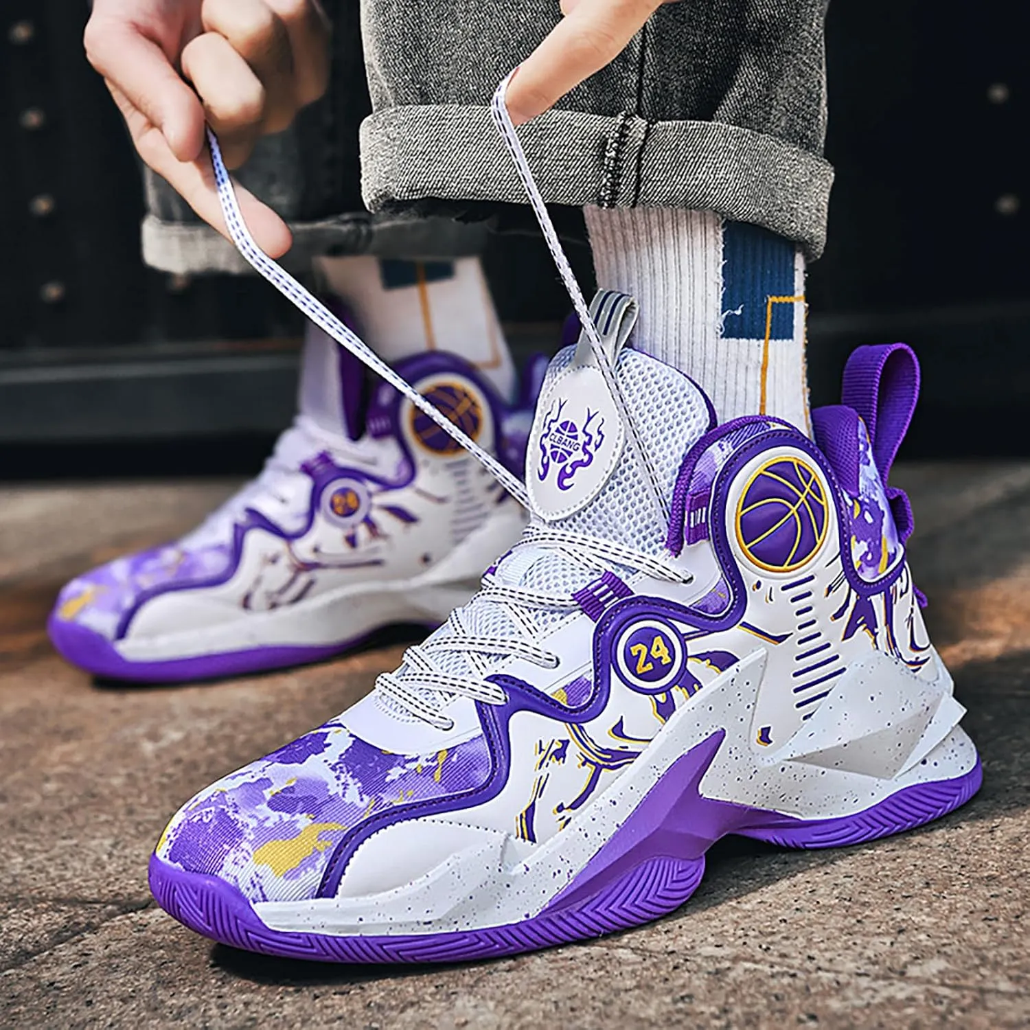 Women's Men's Basketball Shoes No-Slip Breathable Outdoor Shoes Fashion Graffiti Training Shoes