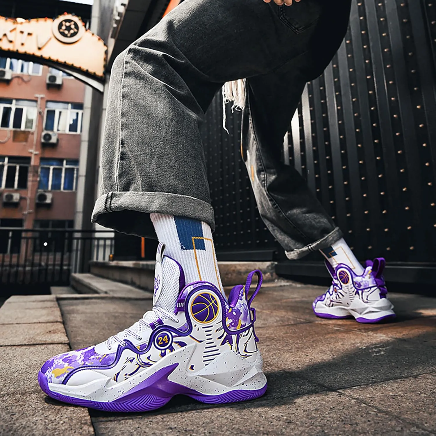 Women's Men's Basketball Shoes No-Slip Breathable Outdoor Shoes Fashion Graffiti Training Shoes