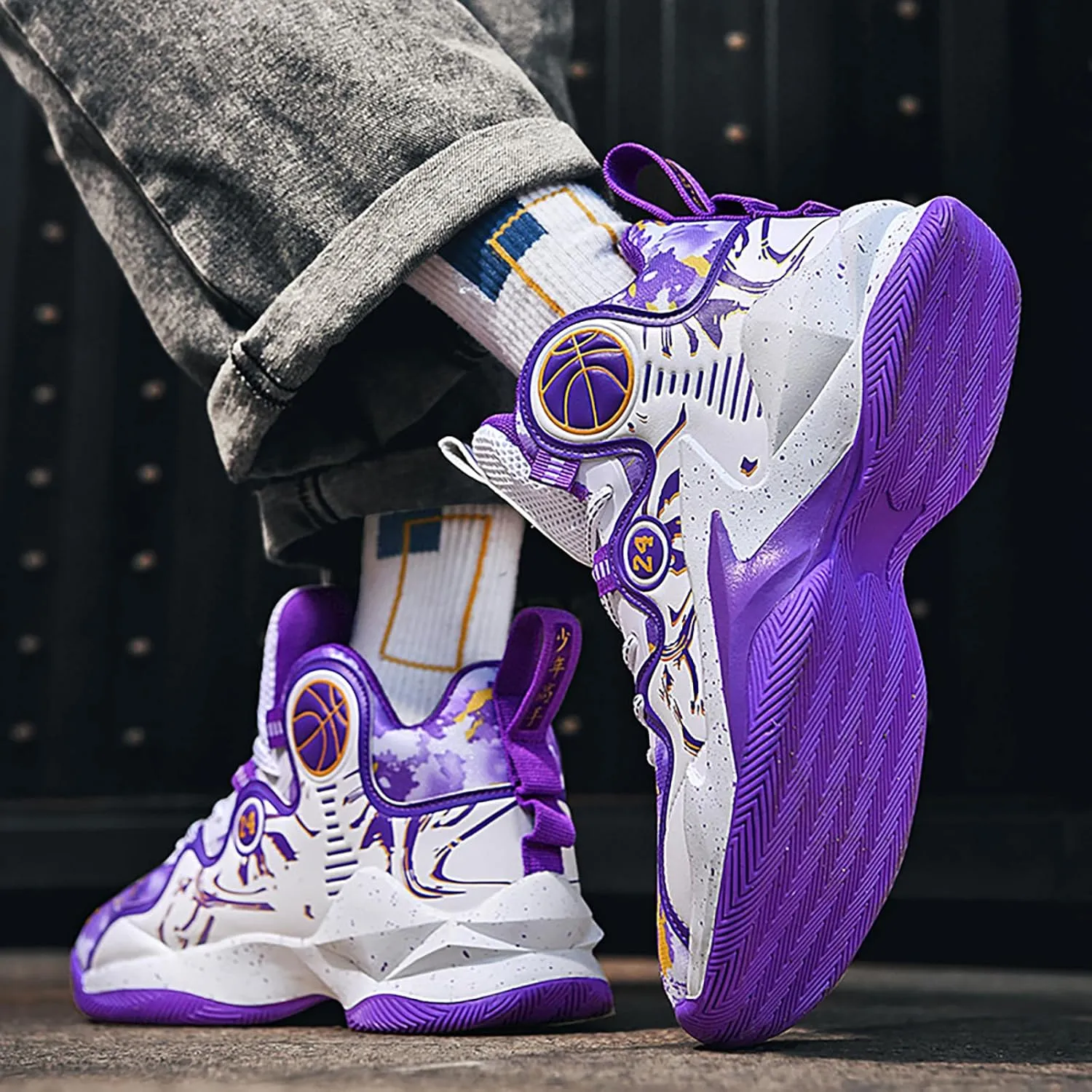 Women's Men's Basketball Shoes No-Slip Breathable Outdoor Shoes Fashion Graffiti Training Shoes