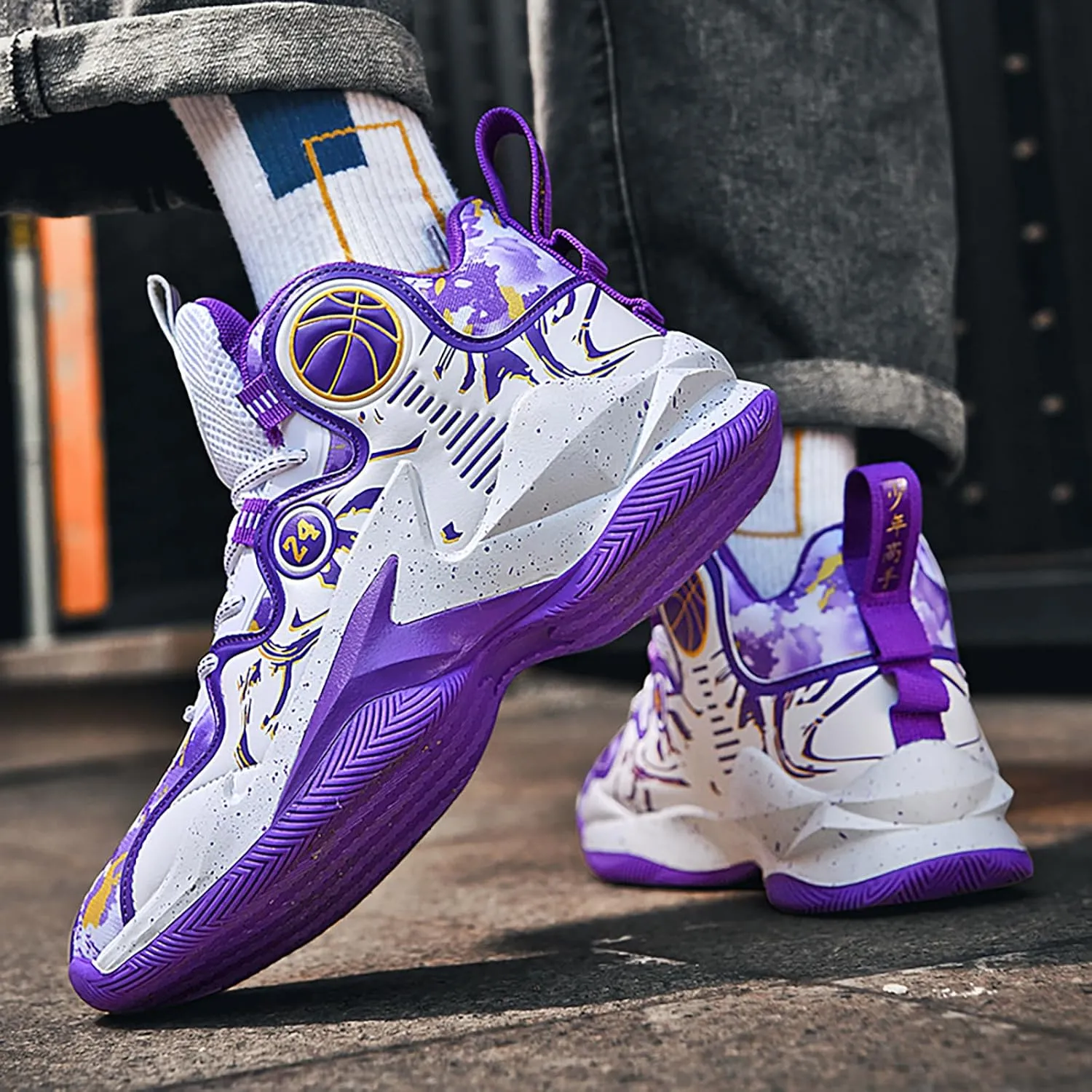 Women's Men's Basketball Shoes No-Slip Breathable Outdoor Shoes Fashion Graffiti Training Shoes