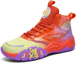 Women's Men's Lace Up High Top Basketball Shoes Lightweight Breathable Non-Slip Tennis Sneakers Fashionable Graffiti Training Shoes