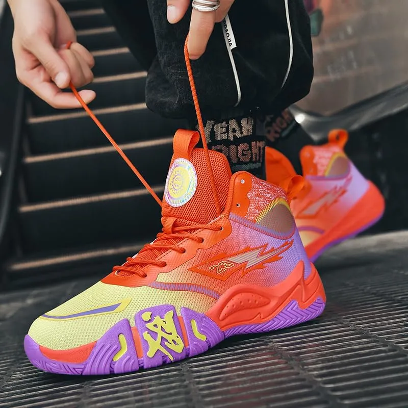 Women's Men's Lace Up High Top Basketball Shoes Lightweight Breathable Non-Slip Tennis Sneakers Fashionable Graffiti Training Shoes
