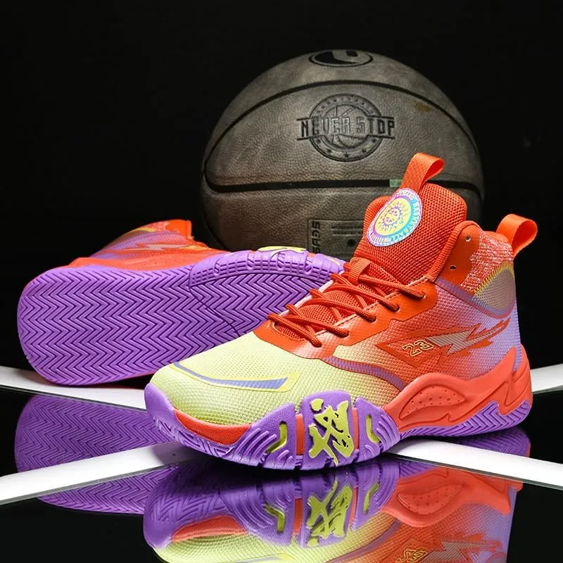 Women's Men's Lace Up High Top Basketball Shoes Lightweight Breathable Non-Slip Tennis Sneakers Fashionable Graffiti Training Shoes