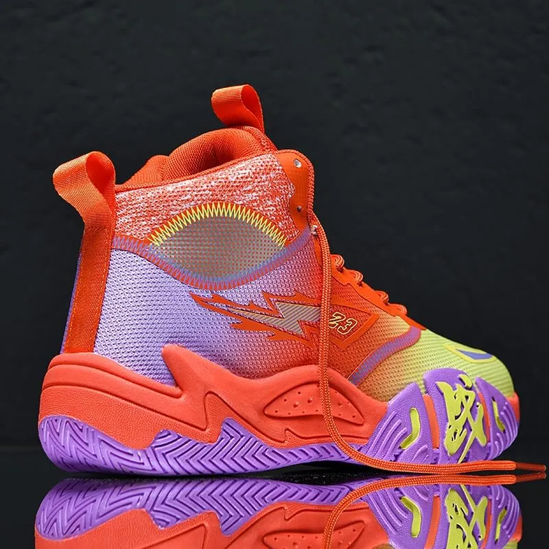 Women's Men's Lace Up High Top Basketball Shoes Lightweight Breathable Non-Slip Tennis Sneakers Fashionable Graffiti Training Shoes