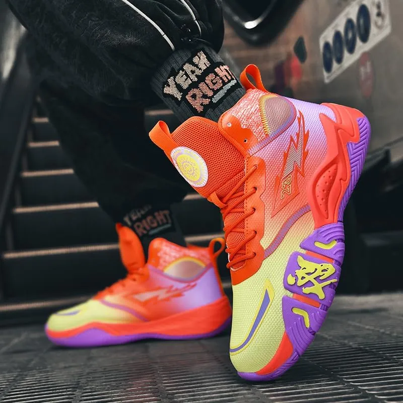 Women's Men's Lace Up High Top Basketball Shoes Lightweight Breathable Non-Slip Tennis Sneakers Fashionable Graffiti Training Shoes