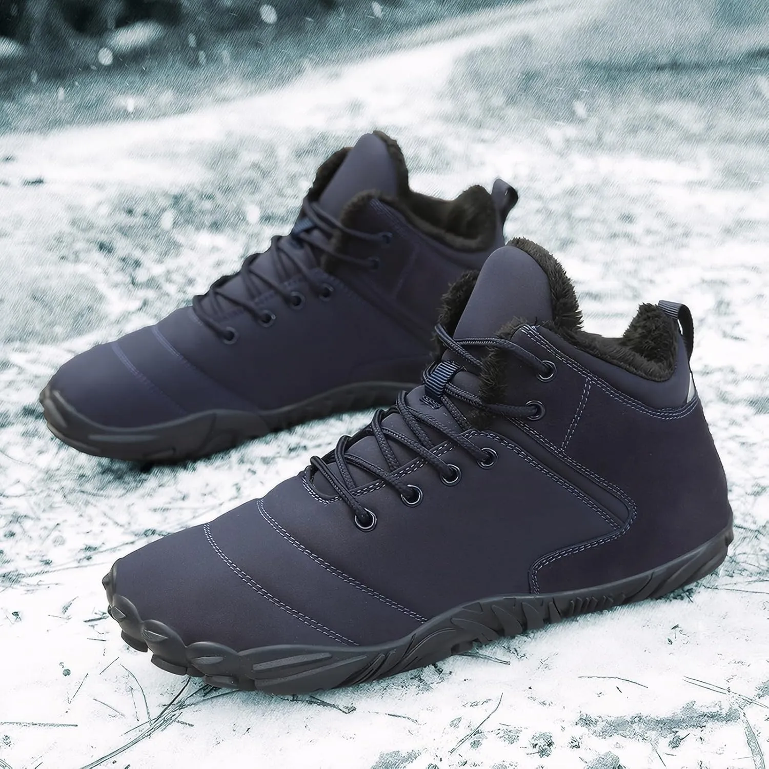 Women's Men's Winter Barefoot Shoes Warm Fur Lined Hiking Footwear Water-Resistant Snow Boots for Outdoor Hiking Cycling Camping