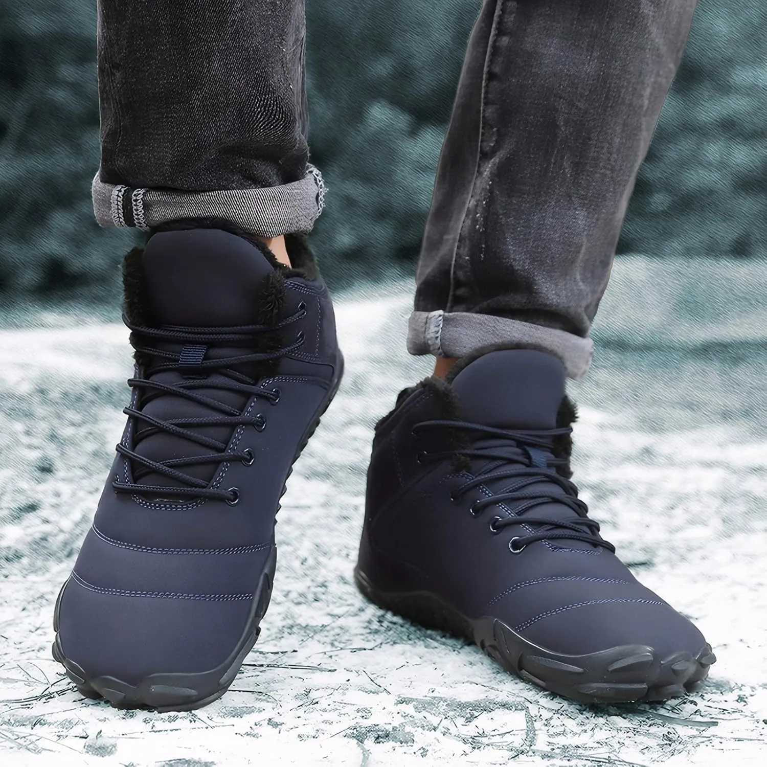 Women's Men's Winter Barefoot Shoes Warm Fur Lined Hiking Footwear Water-Resistant Snow Boots for Outdoor Hiking Cycling Camping