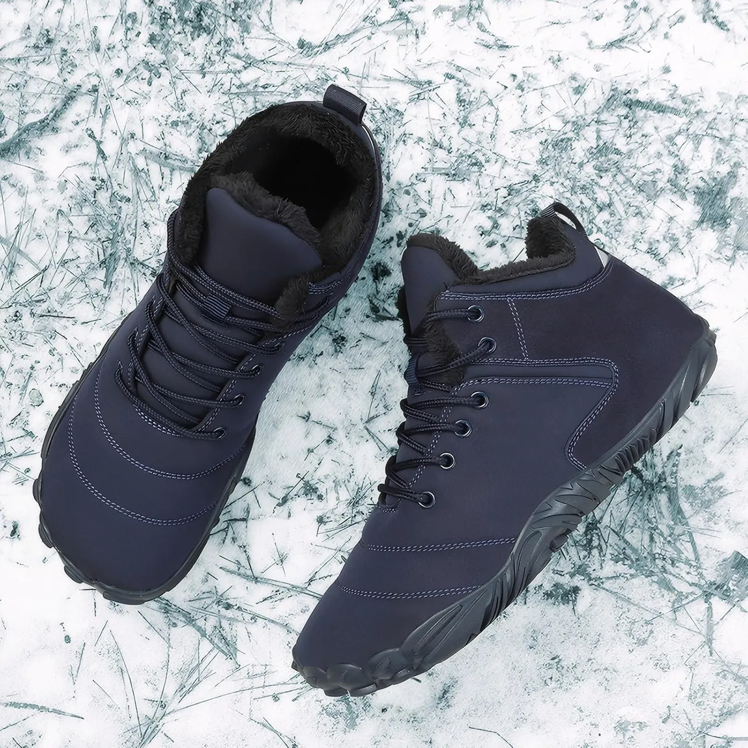 Women's Men's Winter Barefoot Shoes Warm Fur Lined Hiking Footwear Water-Resistant Snow Boots for Outdoor Hiking Cycling Camping