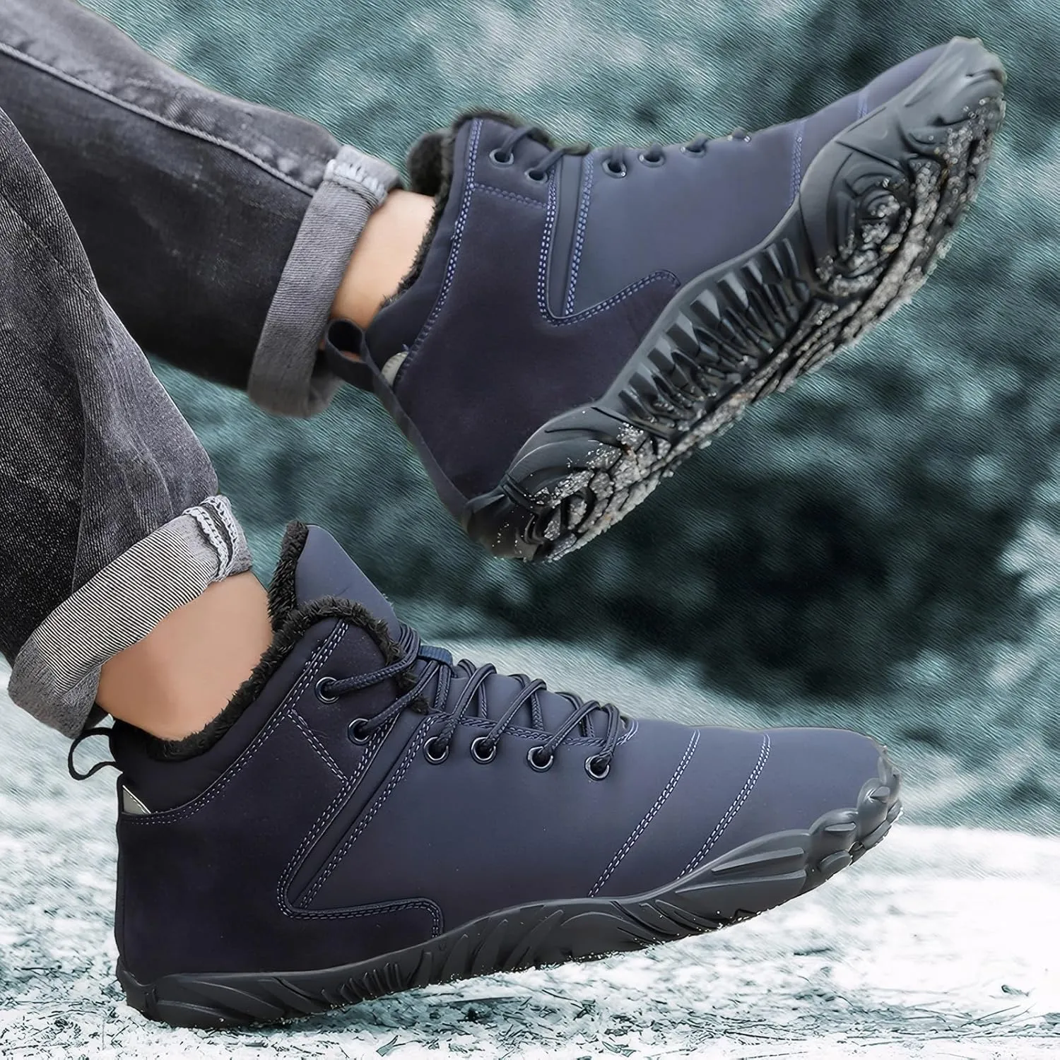 Women's Men's Winter Barefoot Shoes Warm Fur Lined Hiking Footwear Water-Resistant Snow Boots for Outdoor Hiking Cycling Camping