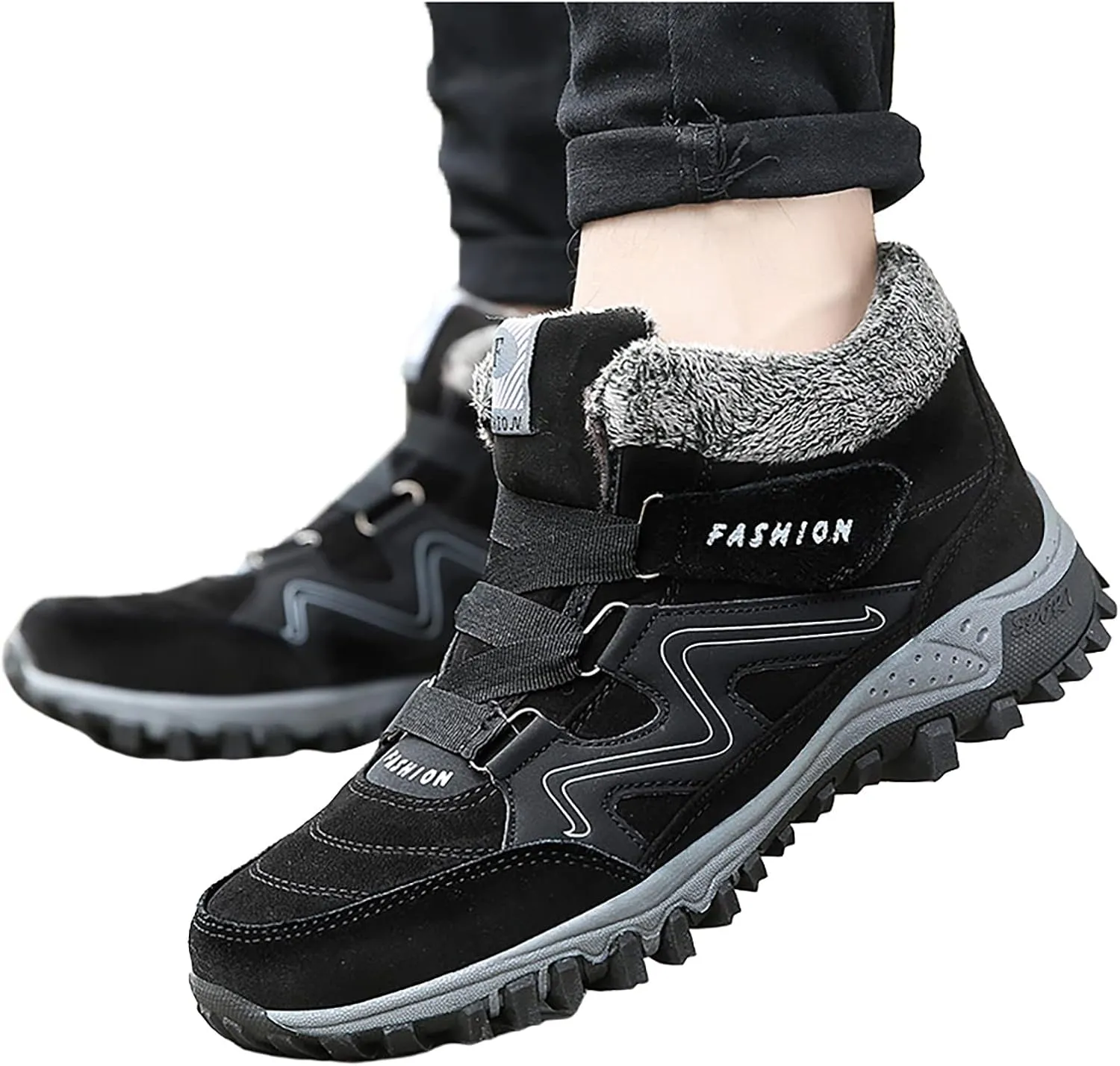 Women's Winter Leather Warm Thick Plush Buckle Hiking Sneakers Waterproof Wedge Suede Boots Non-Slip Snow Boots Shoes