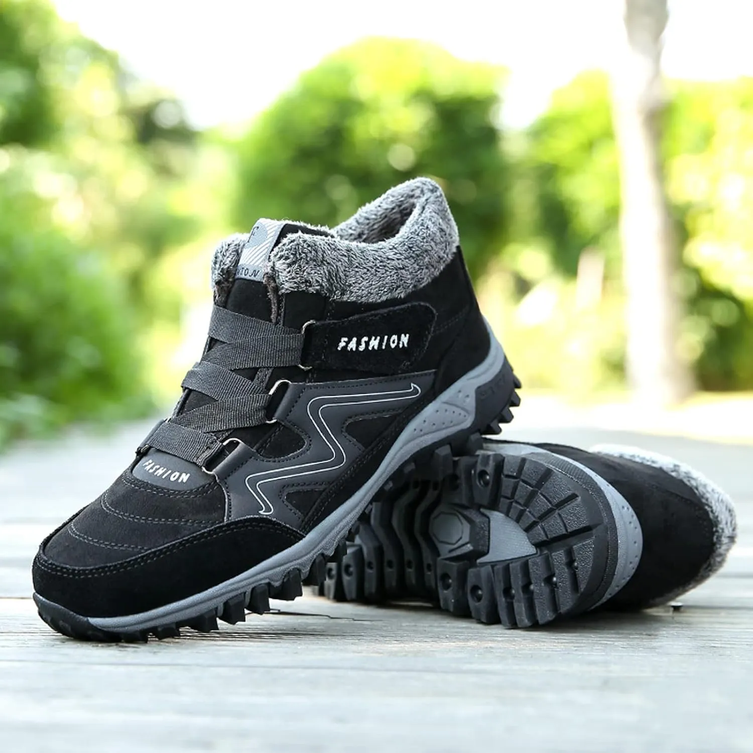 Women's Winter Leather Warm Thick Plush Buckle Hiking Sneakers Waterproof Wedge Suede Boots Non-Slip Snow Boots Shoes