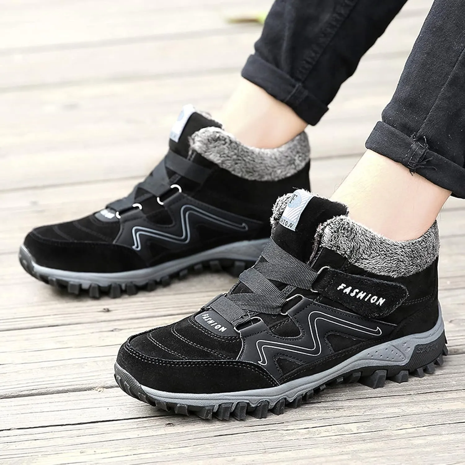 Women's Winter Leather Warm Thick Plush Buckle Hiking Sneakers Waterproof Wedge Suede Boots Non-Slip Snow Boots Shoes