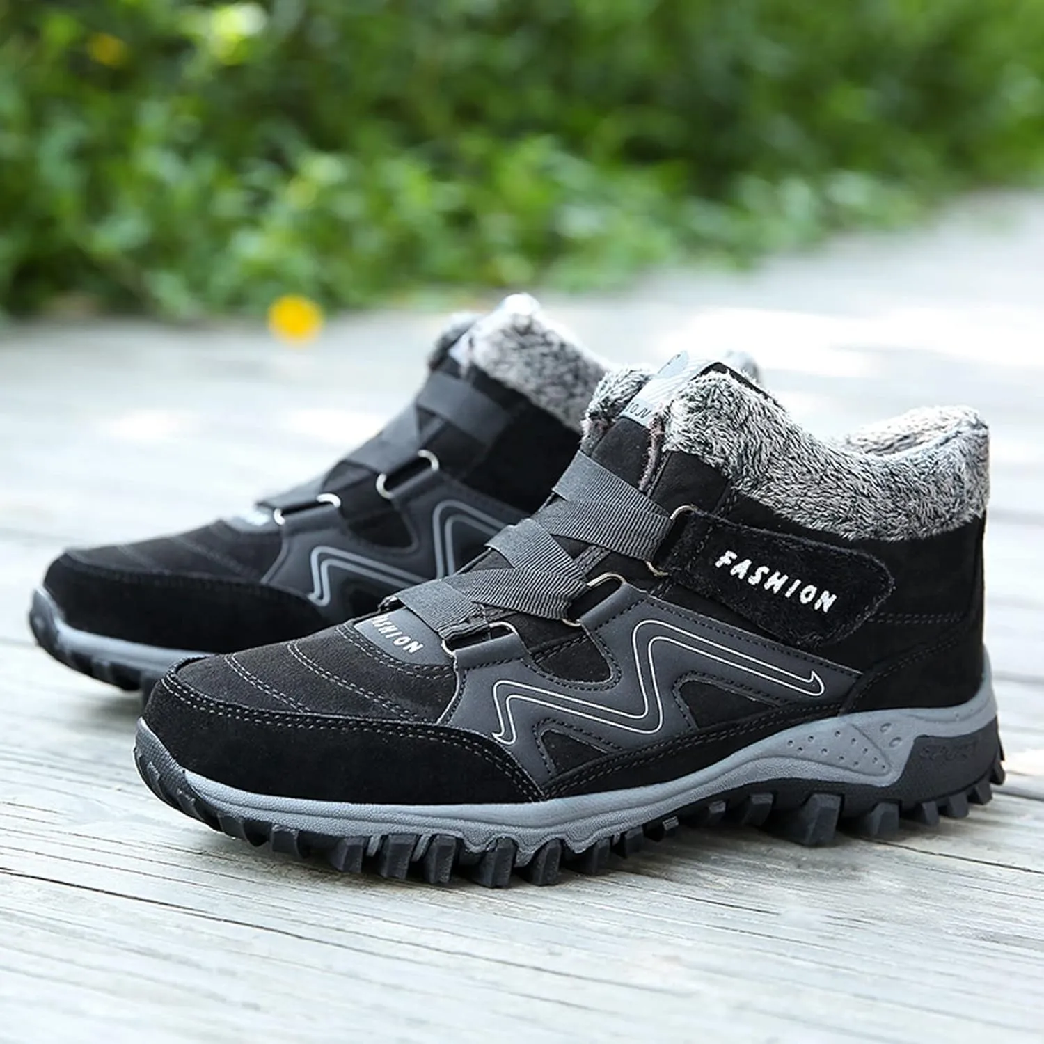 Women's Winter Leather Warm Thick Plush Buckle Hiking Sneakers Waterproof Wedge Suede Boots Non-Slip Snow Boots Shoes