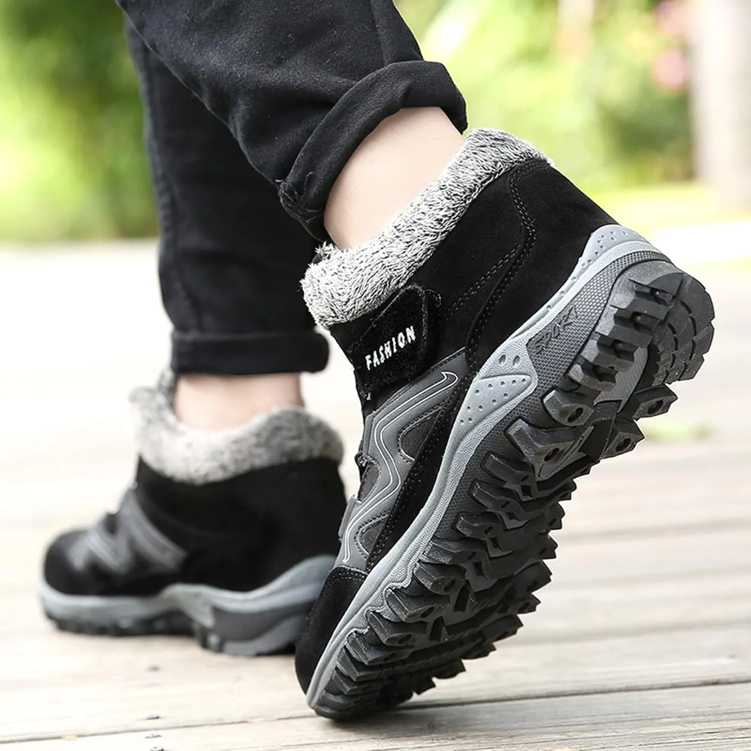 Women's Winter Leather Warm Thick Plush Buckle Hiking Sneakers Waterproof Wedge Suede Boots Non-Slip Snow Boots Shoes