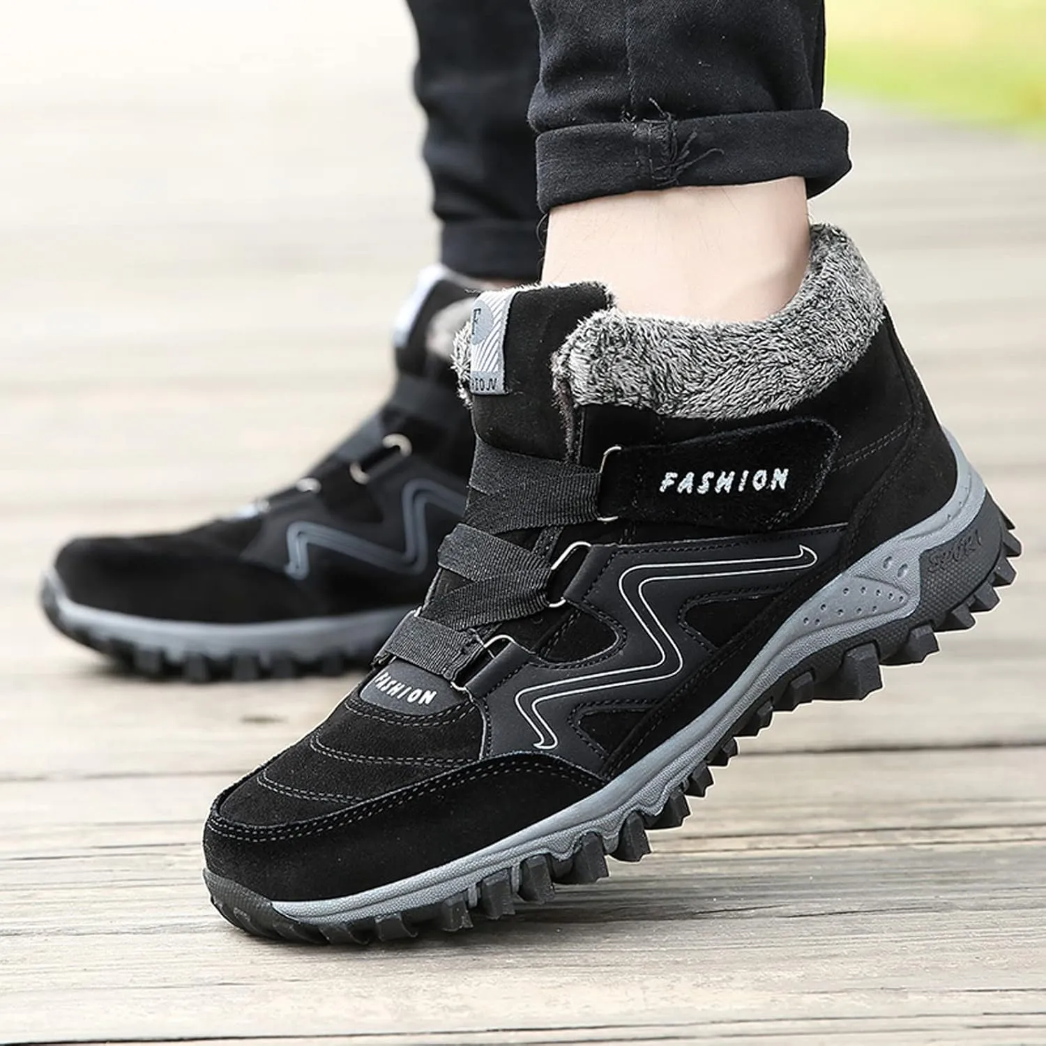 Women's Winter Leather Warm Thick Plush Buckle Hiking Sneakers Waterproof Wedge Suede Boots Non-Slip Snow Boots Shoes
